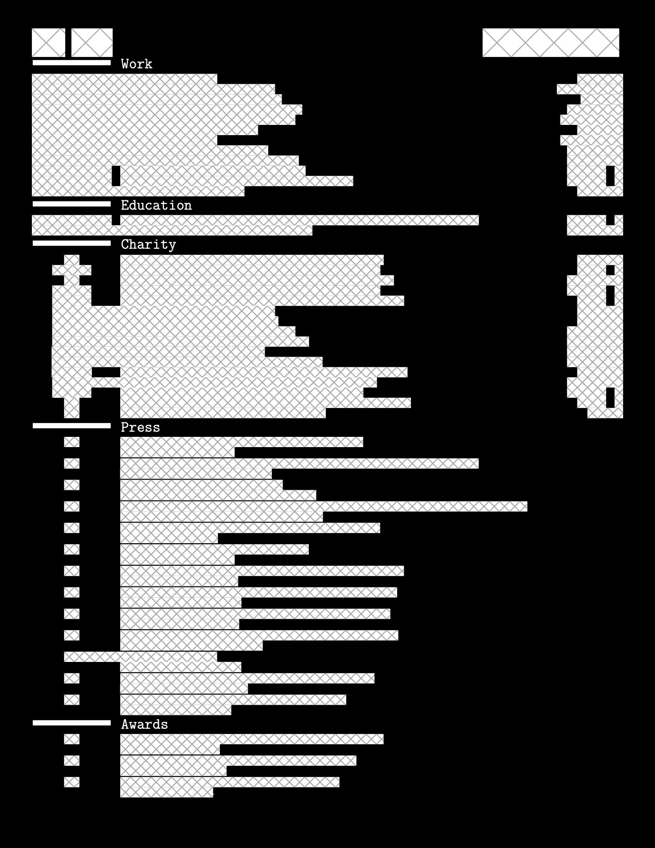 Inverted redacted résumé profile.
